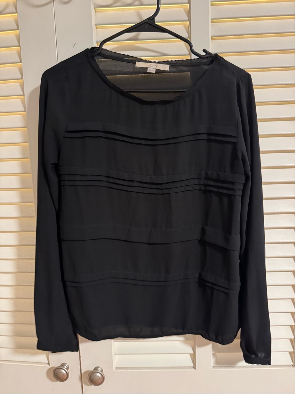 LOFT Black Long Sleeve Pintuck Blouse
